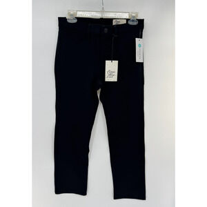 Cosmic Blue Love Womens Stretch Mid Rise Pants Single Button Size 27 Black NWT